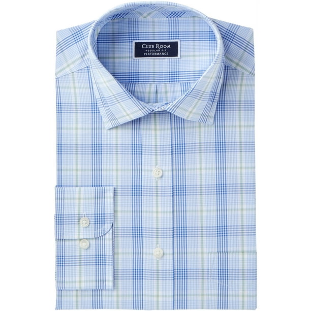 Club Room Mens Wrinkle Resistant Button Up Dress Shirt blueframedgng 17 